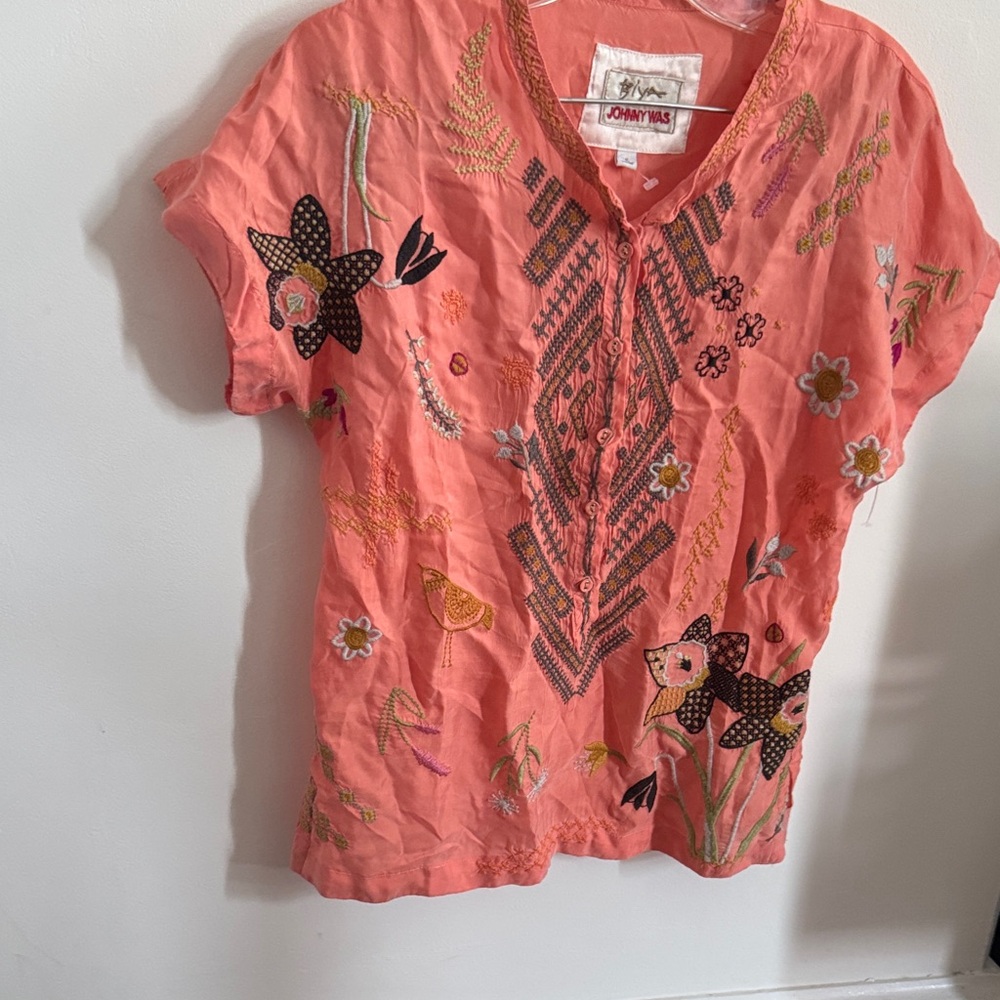 Johnny Was  Floral silk Embroidered Top